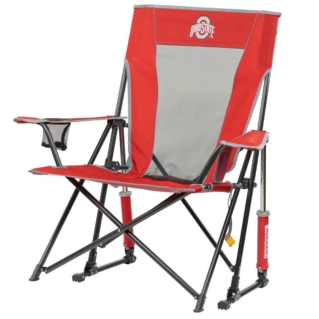 Luxury Camp College Comfort Pro Rocker - Ohio State Buckeyes - Choice 676 - Patented Spring-Action Rocking Chair for Camping Detail