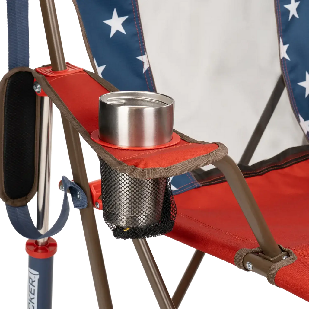 Patented Spring-Action Comfort Pro Rocker - USA Anniversary Deluxe - Choice 424 - Heavy-Duty Kickback Rocker with Beverage Holder Detail