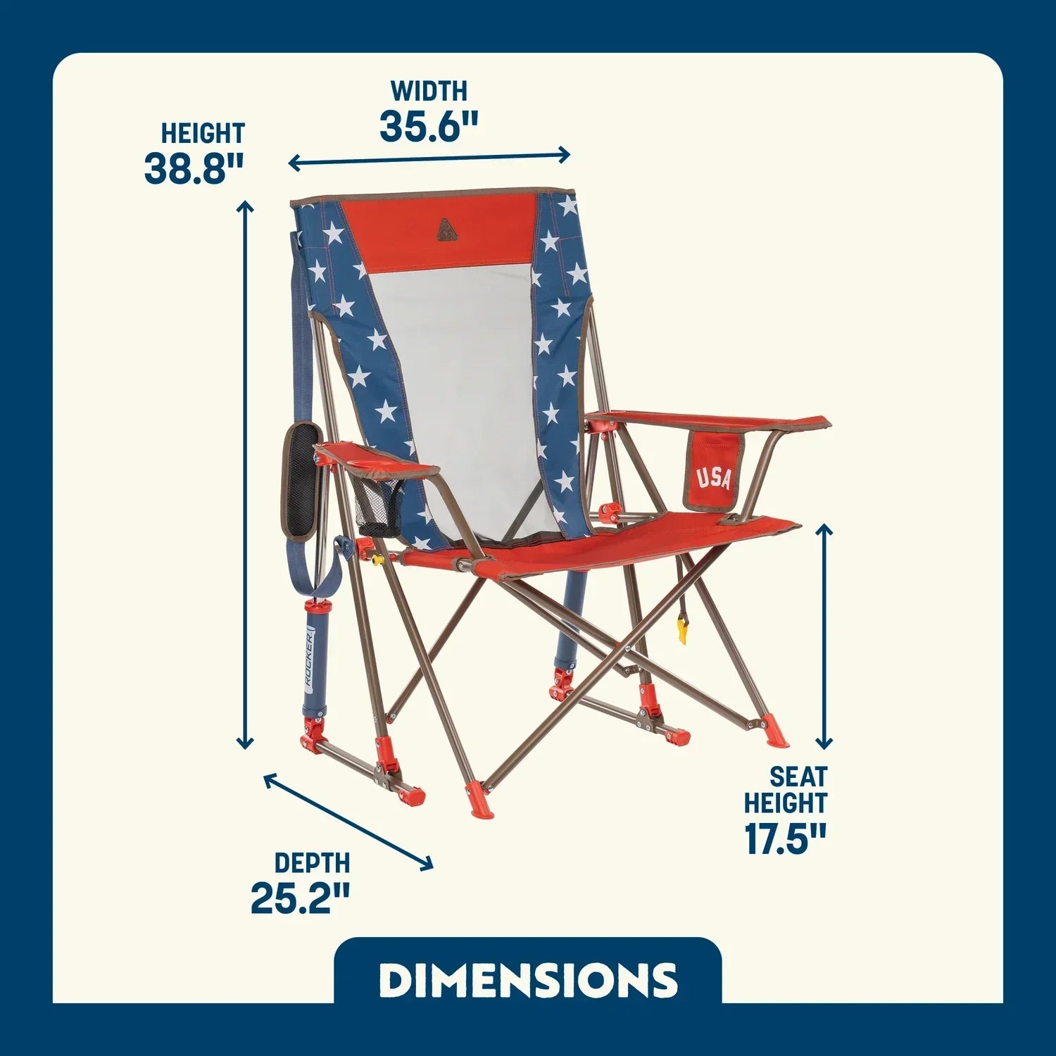 Patented Spring-Action Comfort Pro Rocker - USA Anniversary Deluxe - Choice 424 - Heavy-Duty Kickback Rocker with Beverage Holder Detail