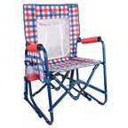 Patented Spring-Action Stowaway Rocker with Storage Pouch - Choice 573 - Heavy-Duty Kickback Rocker with Beverage Holder - Patriotic Plaid