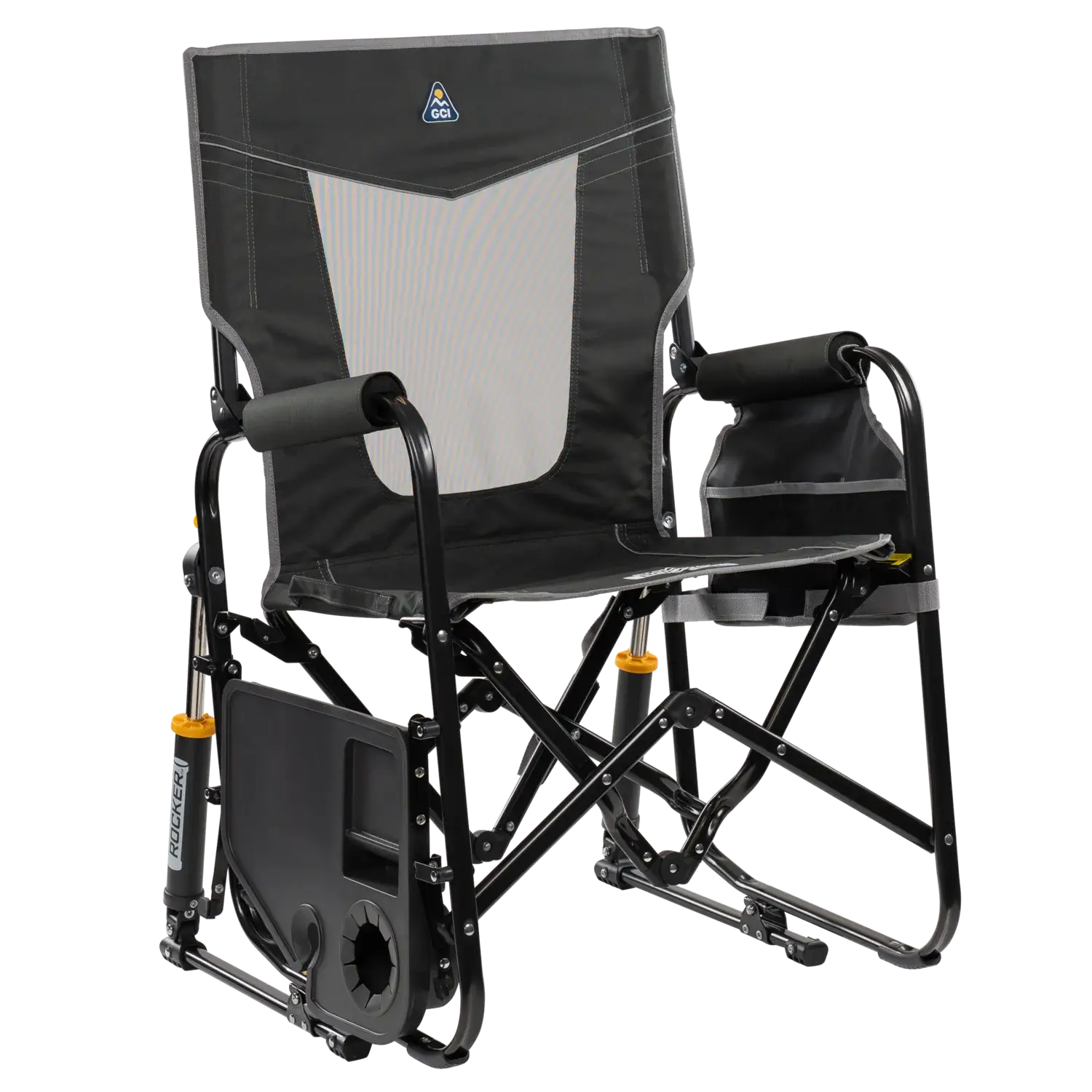 Patented Spring-Action Stowaway Rocker with Side Table - Choice 253 - Heavy-Duty Kickback Rocker with Beverage Holder Detail