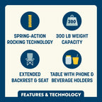 Patented Spring-Action Stowaway Rocker with Side Table - Choice 253 - Heavy-Duty Kickback Rocker with Beverage Holder Detail